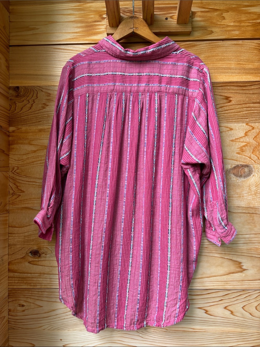 Anthropologie Pilcro The Bo Boyfriend Metallic Stripe Button Down Shirt XS Pink - Picture 12 of 12